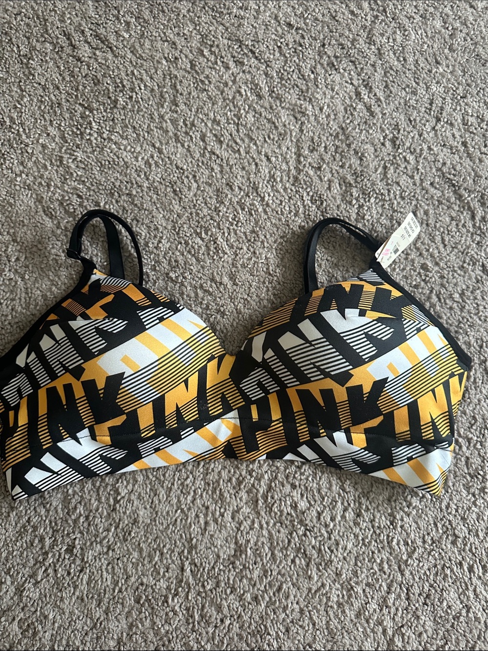 PINK Black & Yellow Lightly Lined Bra